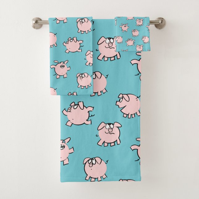Funny Cartoon Pattern Pig Year Choose Colour Bath  Towel Set (Insitu)