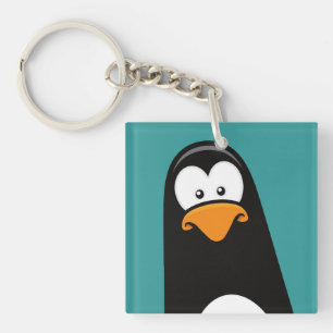 Funny Cartoon Pensive Penguin Key Ring