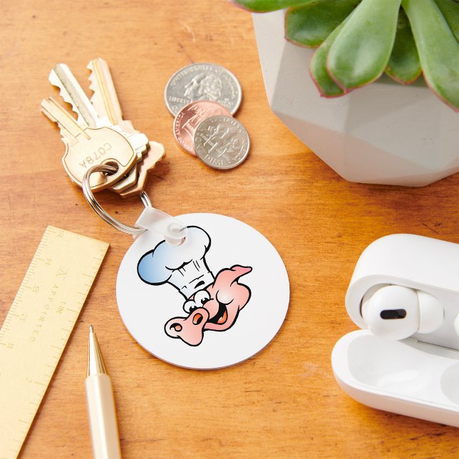 Funny Cartoon Pig Chef with Hat  Key Ring (Creator Uploaded)