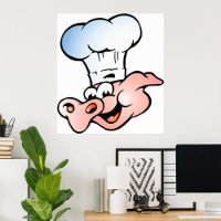 Funny Cartoon Pig Chef with Hat