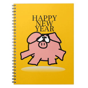 Funny Cartoon Pig New Year Choose Colour Notebook