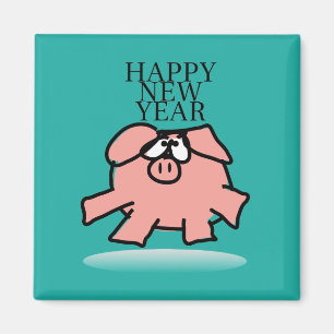 Funny Cartoon Pig New Year Choose Colour SqM Magnet