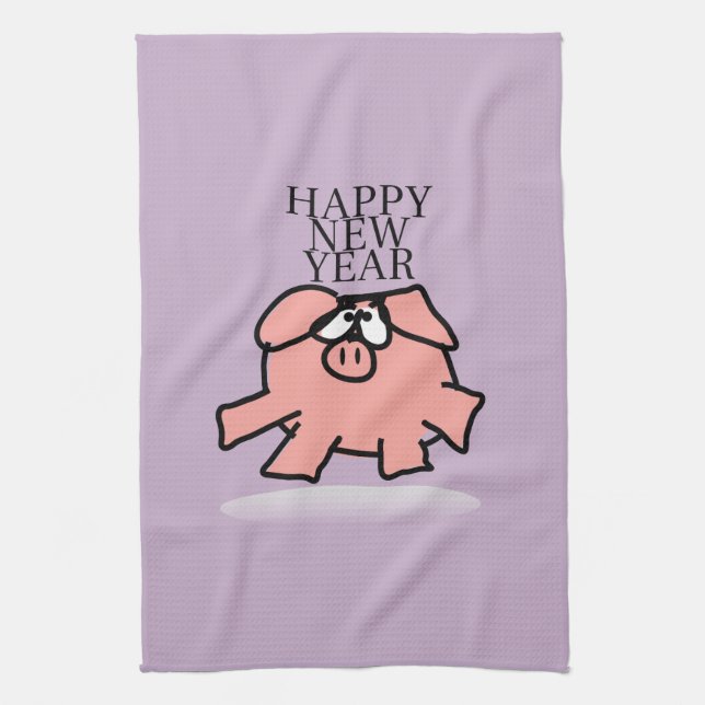 Funny Cartoon Pig New Year Kitchen hand Towel (Vertical)