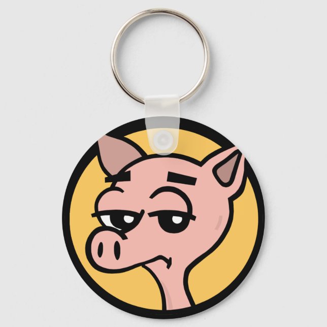 FUNNY CARTOON PIG ROUND KEY CHAIN (Front)