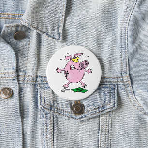 Funny Cartoon Piggy Bank Losing Money 7.5 Cm Round Badge
