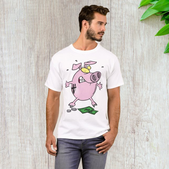 Funny Cartoon Piggy Bank Losing Money T-Shirt (Creator Uploaded)