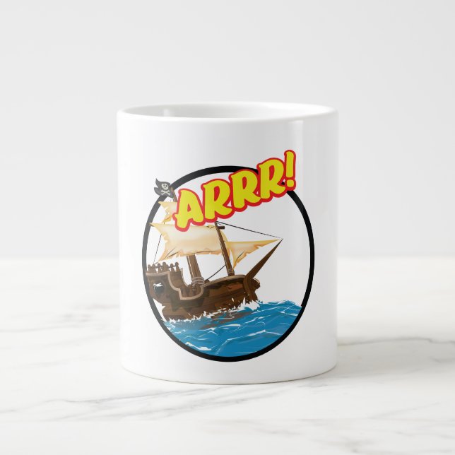 Funny cartoon Pirate ship  Large Coffee Mug (Front)