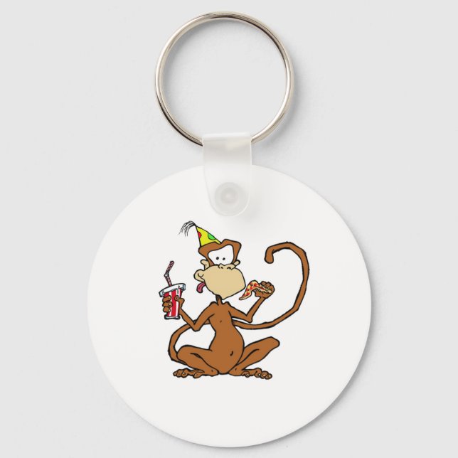 Funny Cartoon Pizza Monkey Key Ring (Front)