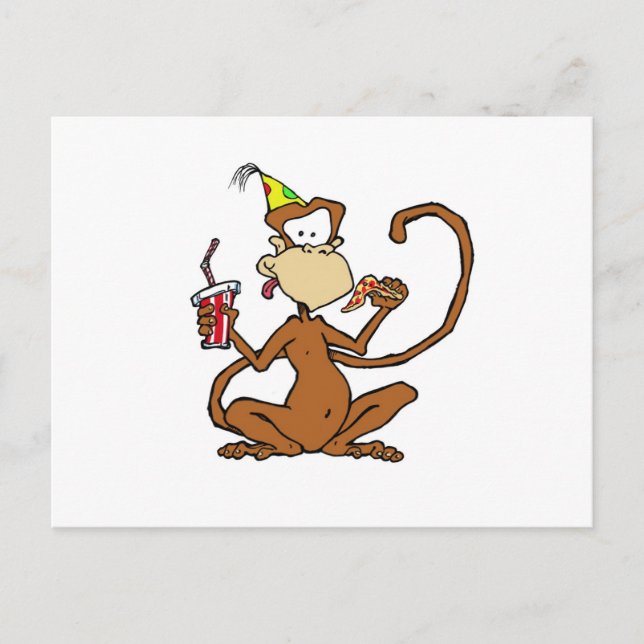 Funny Cartoon Pizza Monkey Postcard (Front)