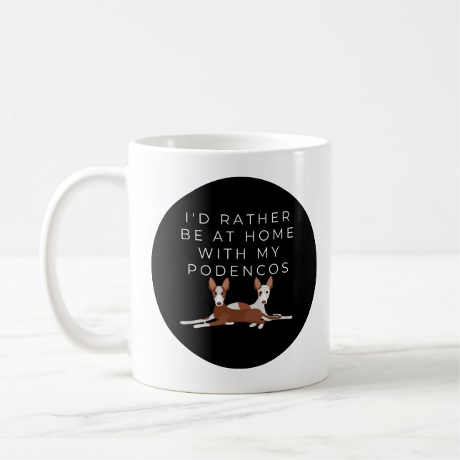 Funny Cartoon Podencos Black Coffee Mug (Left)