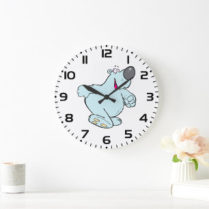 Funny Cartoon Polar Bear Cute Blue Character  Large Clock