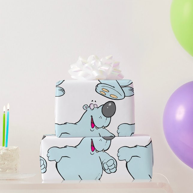 Funny Cartoon Polar Bear Cute Blue Character  Wrapping Paper (Creator Uploaded)