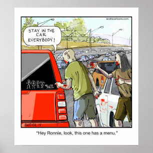 Funny Cartoon Poster- Zombie Minivan Poster