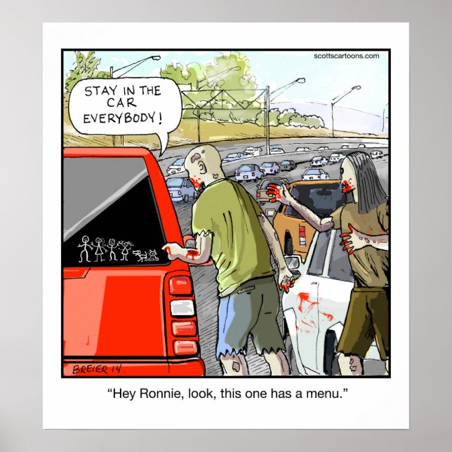 Funny Cartoon Poster- Zombie Minivan Poster (Front)