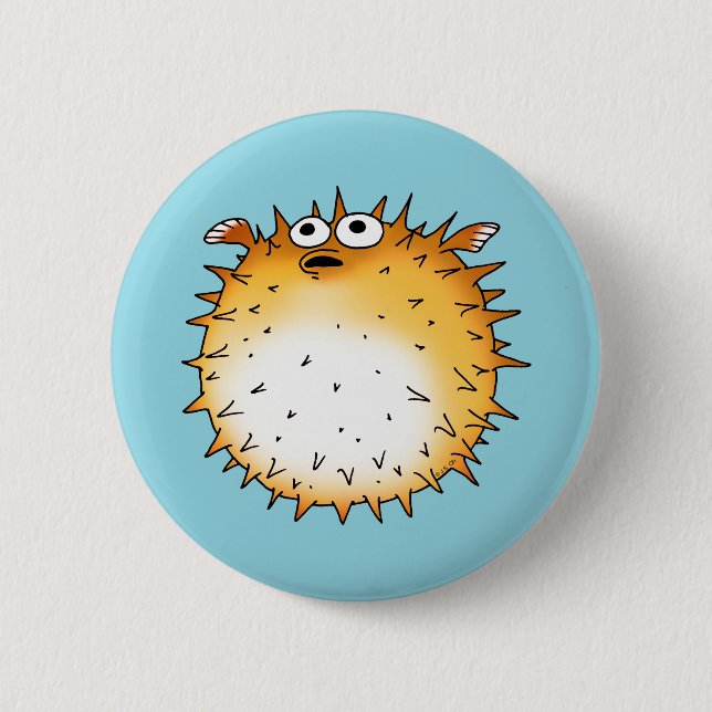 Funny Cartoon Puffer Fish Design 6 Cm Round Badge (Front)