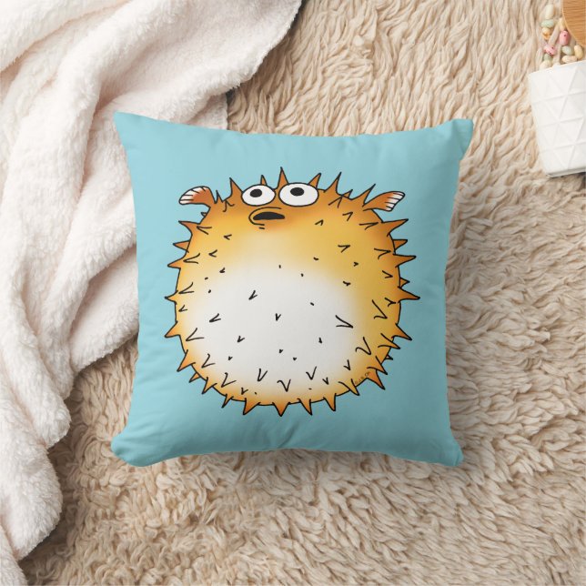 Funny Cartoon Puffer Fish Design Cushion (Blanket)