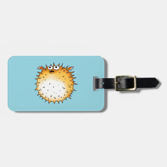 Funny Cartoon Puffer Fish Design Luggage Tag (Front Horizontal)