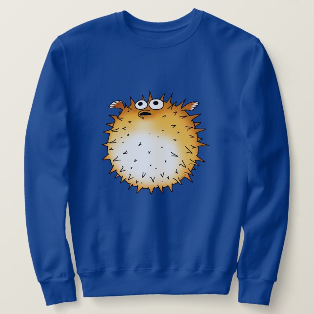 Funny Cartoon Puffer Fish Design Sweatshirt (Design Front)
