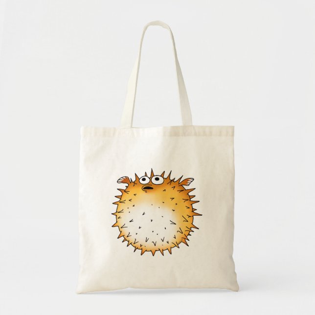 Funny Cartoon Puffer Fish Design Tote Bag (Front)