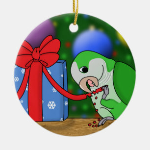 Funny Cartoon Quaker Parakeet Christmas Ornament