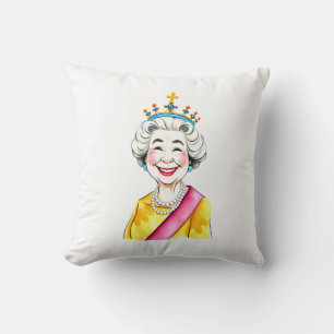 Funny Cartoon Queen Elizabeth II Royal Portrait Cushion