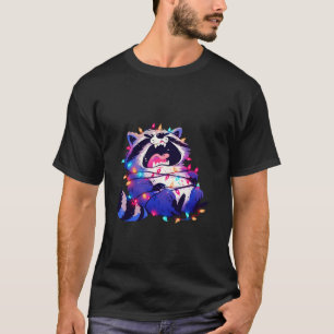 Funny Cartoon Racoon Christmas Tree Light Chain G T-Shirt