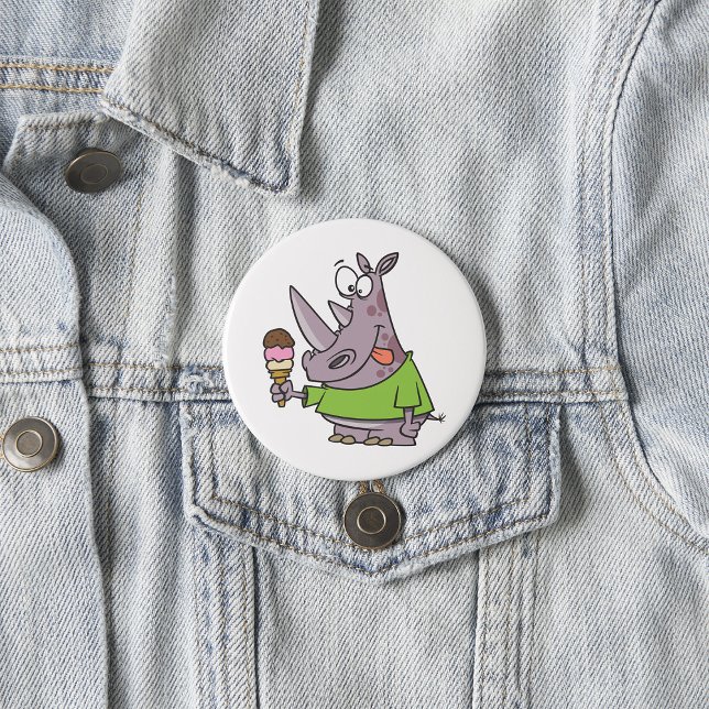 Funny Cartoon Rhino Eating Ice Cream Cute Animal  7.5 Cm Round Badge (Creator Uploaded)