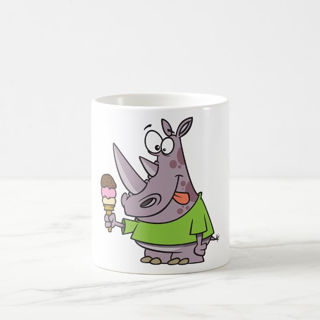 Funny Cartoon Rhino Eating Ice Cream Cute Animal  Coffee Mug (Creator Uploaded)