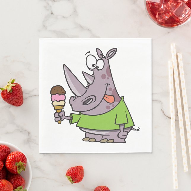 Funny Cartoon Rhino Eating Ice Cream Cute Animal  Napkin (Creator Uploaded)