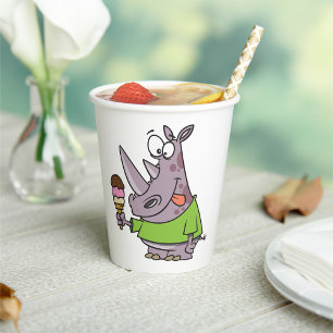 Funny Cartoon Rhino Eating Ice Cream Cute Animal Paper Cups