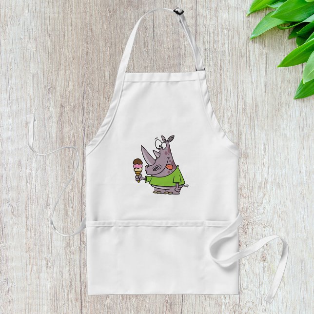 Funny Cartoon Rhino Eating Ice Cream Cute Animal  Standard Apron (Creator Uploaded)