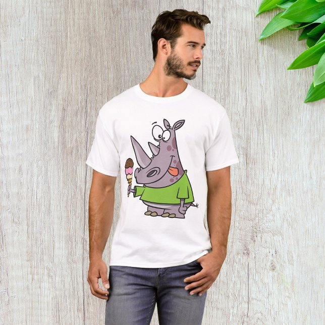 Funny Cartoon Rhino Eating Ice Cream Cute Animal  T-Shirt (Creator Uploaded)