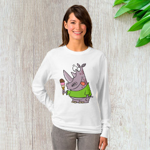 Funny Cartoon Rhino Eating Ice Cream Cute Animal T-Shirt