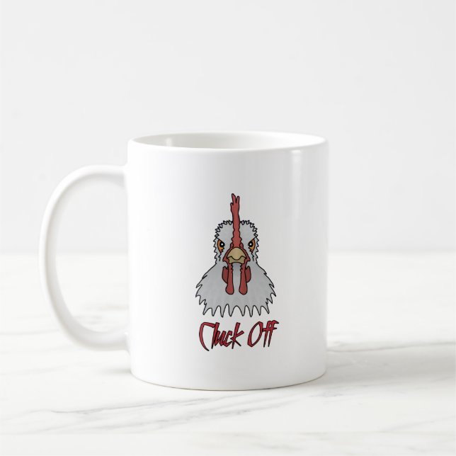 Funny Cartoon Rooster Cluck Off Coffee Mug (Left)
