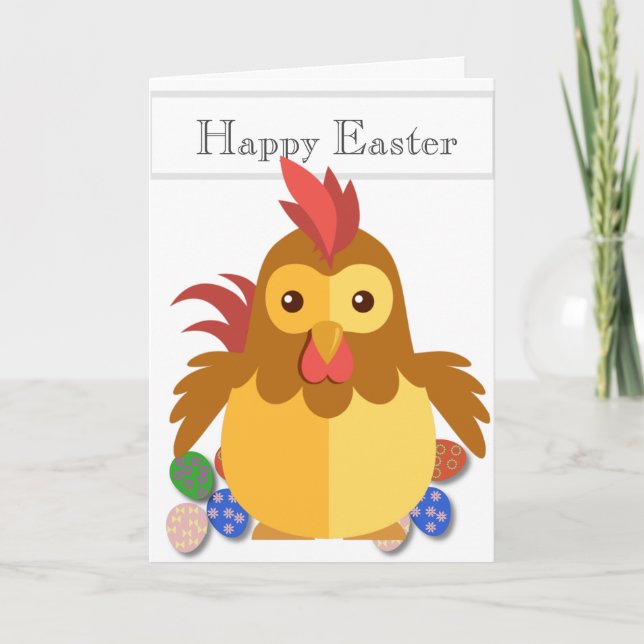 Funny Cartoon Rooster Easter  Holiday Card (Front)