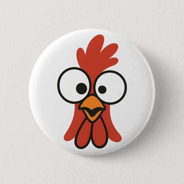 Funny Cartoon Rooster Face with Googly Eyes 6 Cm Round Badge (Front)