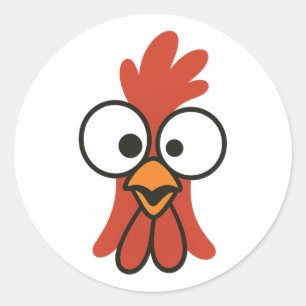 Funny Cartoon Rooster Face with Googly Eyes Classic Round Sticker