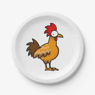 Funny Cartoon Rooster Illustration Paper Plate