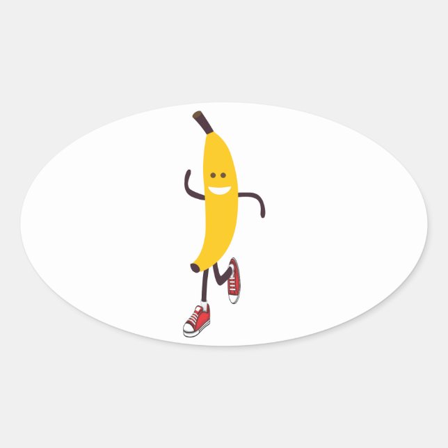 Funny Cartoon Running Banana Oval Sticker (Front)