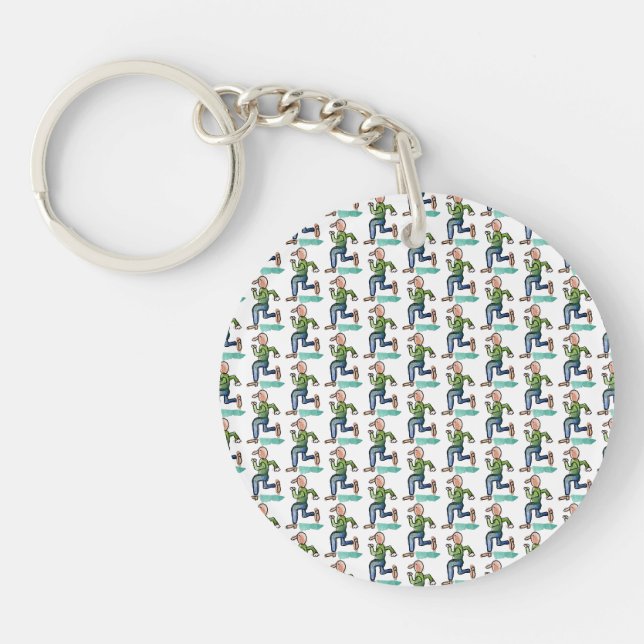 Funny Cartoon Running Figures Key Ring (Front)