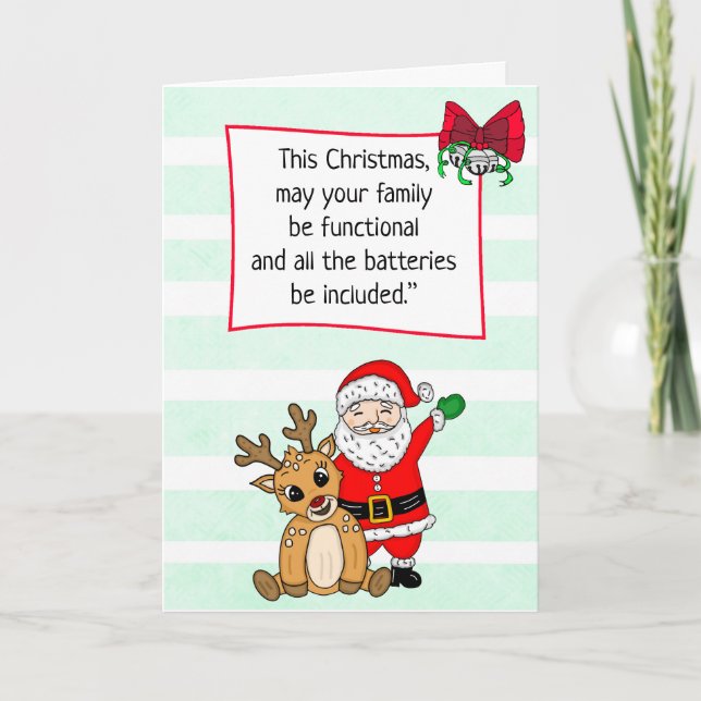 Funny Cartoon Santa and Reindeer Christmas  Card (Front)
