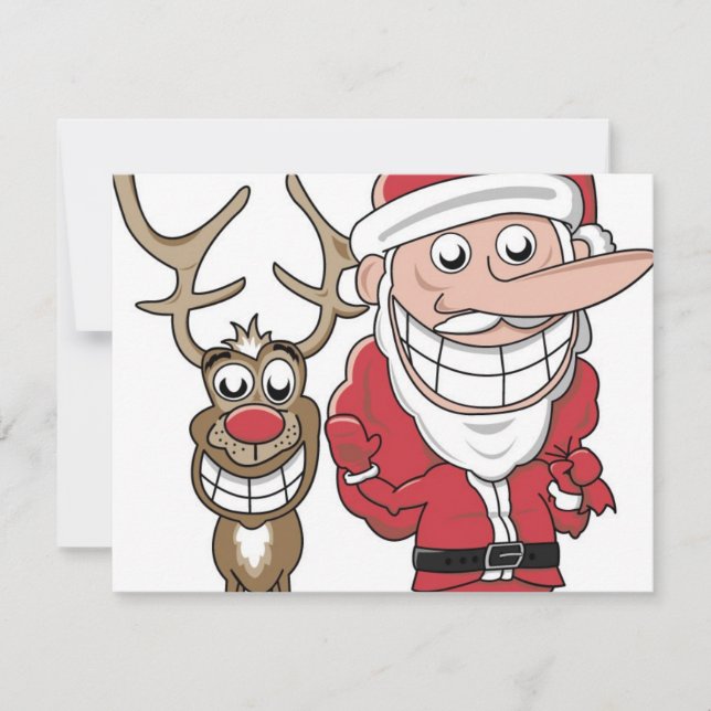 Funny Cartoon Santa and Rudolph Holiday Card (Front)