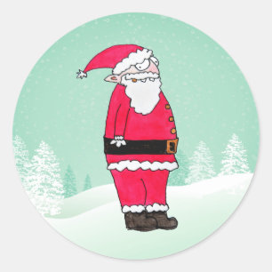 Funny Cartoon Santa Claus Classic Round Sticker