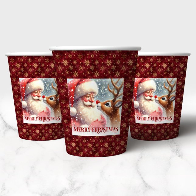 Funny Cartoon Santa Claus Red Nose Rudolph Holiday Paper Cups (Funny Cartoon Santa Claus Red Nose Rudolph Holiday Cups)