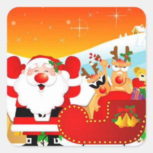 Funny Cartoon Santa Claus Square Sticker