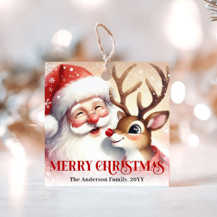 Funny Cartoon Santa Rudolph Christmas Gift Tags