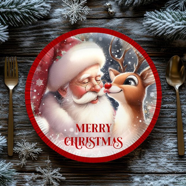 Funny Cartoon Santa Rudolph Kids Christmas Plates (Funny Cartoon Santa Rudolph Kids Christmas Plates)