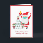 Funny Cartoon Santa with Mask | Christmas | Covid Holiday Card<br><div class="desc">This funny holiday card features some busy elves stacking up rolls of toilet paper while Santa cheers them on by ringing his bell. The message at the bottom reads "Sending Holiday Cheer During a Crazy Year" in a red font on a bright white background. Colours include green, red, brown and...</div>