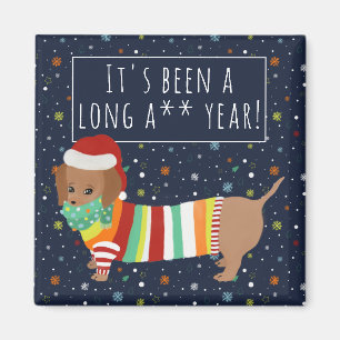 Funny Cartoon Sausage Dog Long Year Christmas 2021 Magnet