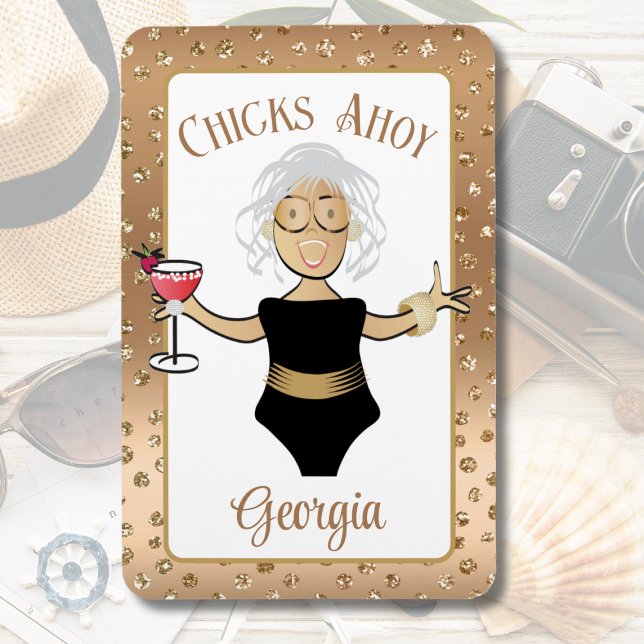 Funny Cartoon Saying Brown Mature Lady Cruise Door Magnet (Creator Uploaded)